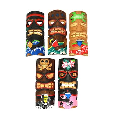 Zeckos Set Of 5 Polynesian Decor Style Wooden Tiki Masks 12 Inch