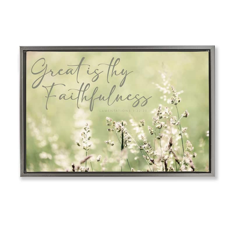 Stupell Spiritual Faithfulness with Florals Framed Floater Canvas Wall Art Design By Erin Marie - 25 x 17 - Grey