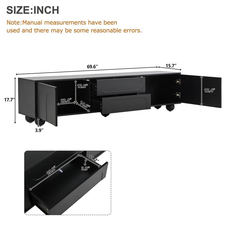 69.60" TV Stand with Storage, Wide Top Media Console Table w/ Wood Legs, Modern Entertainment Center for TVs up to 75"