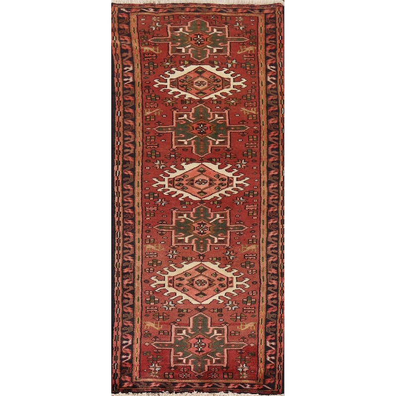 Tribal Geometric Gharajeh Persian Runner Rug Handmade Wool Carpet - 2'2" x 6'1"