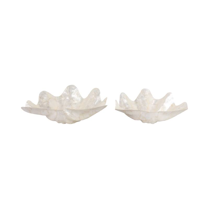 Shell-Inspired Decorative Bowl with Wavy Edge - Set of 2 - 20" Ivory - 20.0"