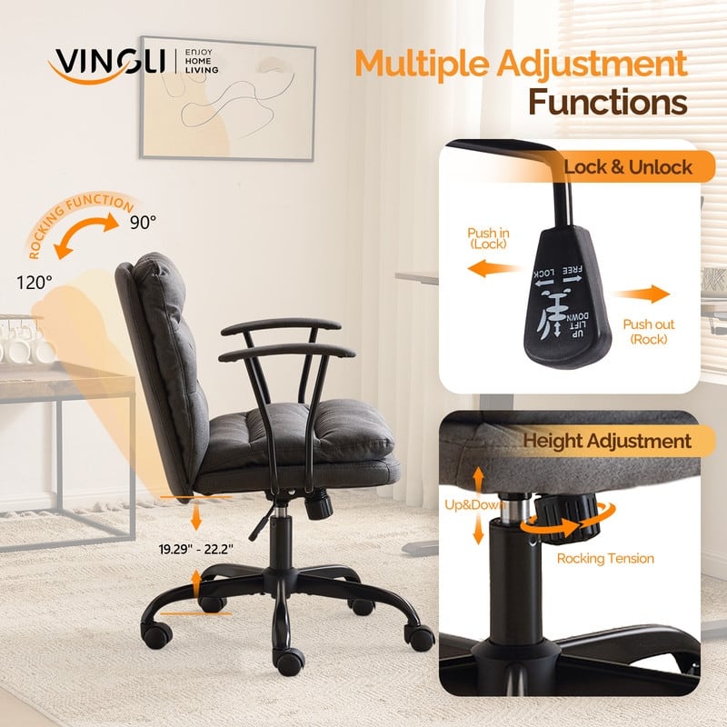 24.4 Inch Upholstered Swivel Office Chair With Leg Pegs And Wheels