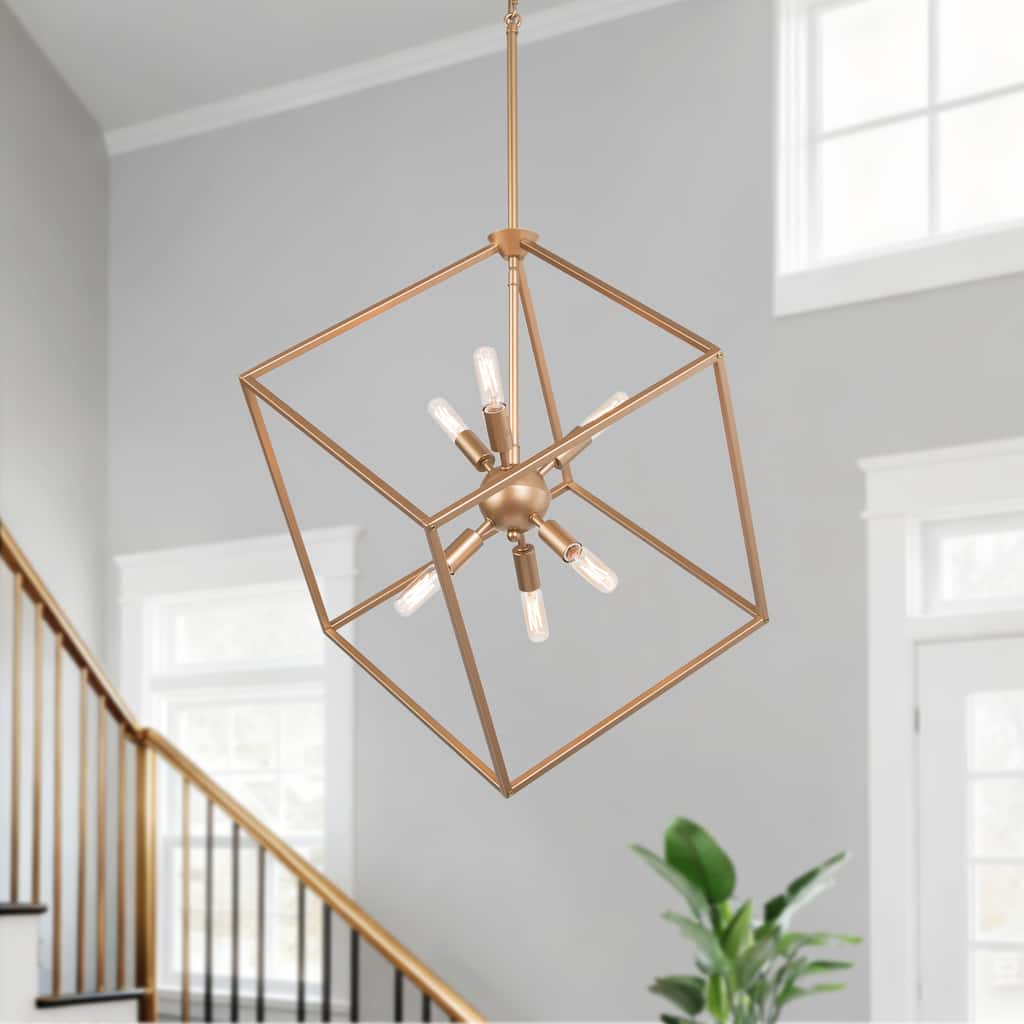 Dilley Modern Gold 6-Light Square Chandelier Sputnik Pendant Light - D20" x H25"