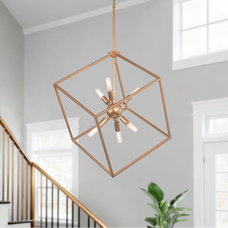 Dilley Modern Gold 6-Light Square Chandelier Sputnik Pendant Light - D20" x H25" - D20" x H25" - Gold