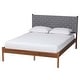 preview thumbnail 1 of 8, Estela Mid-Century Modern Grey Woven Fabric and Walnut Brown Wood Queen Size Platform Bed Queen