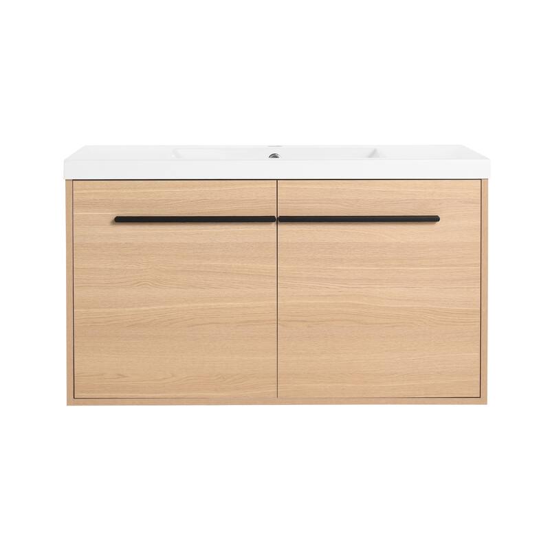 GDFStudio - Levistar Modern Wall-Mounted Bathroom Vanity Set with Scratch-Resistant Resin Sink & Soft Close Doors