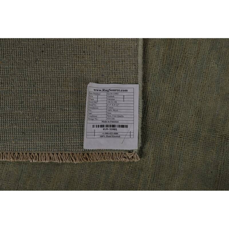 Modern Gabbeh Oriental Rug Handmade Green Wool Carpet - 4'11" x 6'5"
