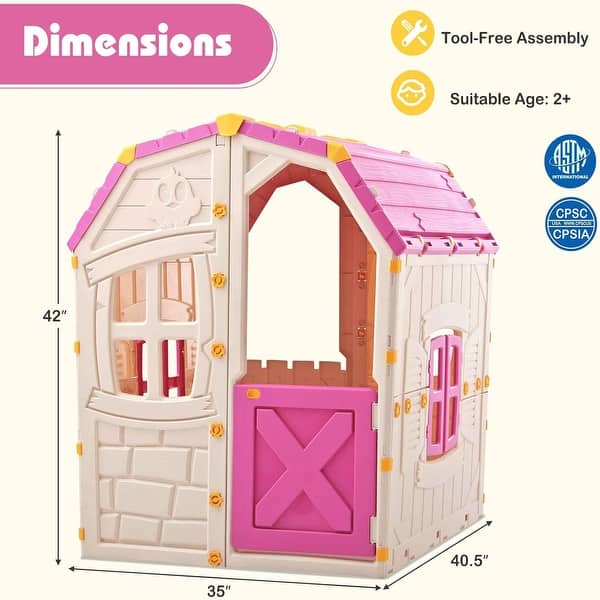 Foldable Kids Cottage Clubhouse w/ Penable Windows & Door