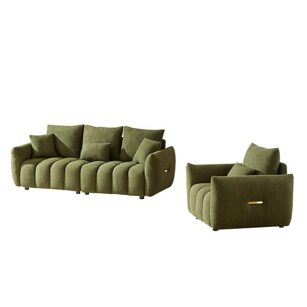 Teddy Fleece Upholstered 3-Seater Sofa and Single Sofa Set - Bed