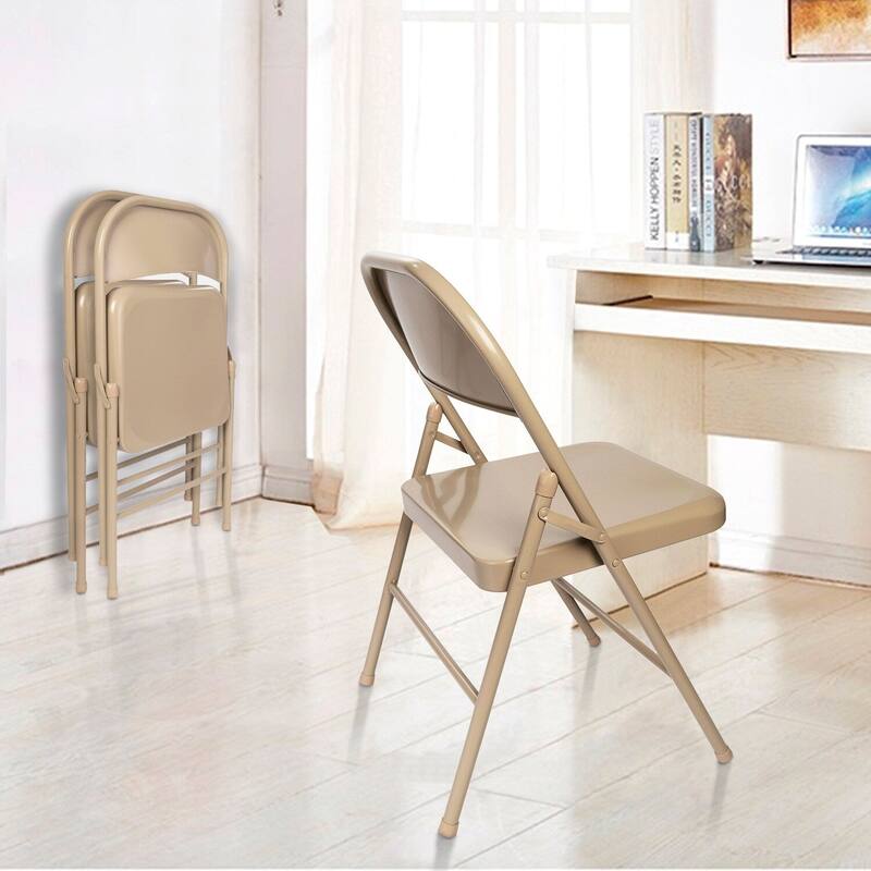 VECELO Dining Chairs Set of 4/8, Beige/Black Folding Chairs with Steel Frame
