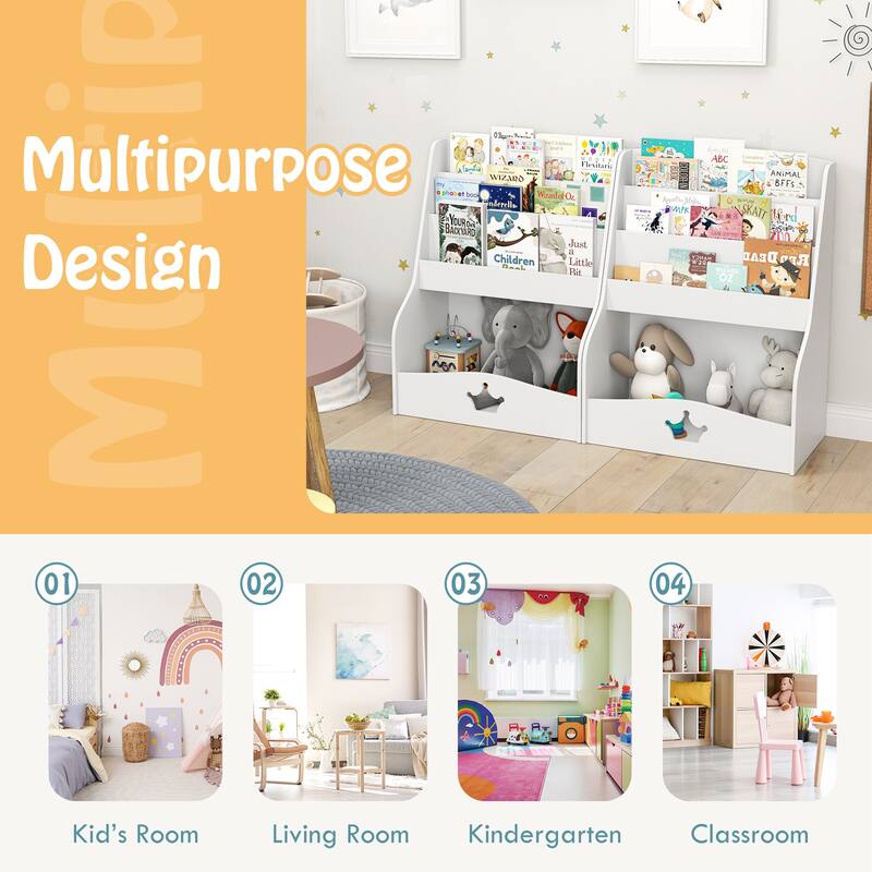 Gymax Kids Bookshelf 4-Tier Wooden Bookcase Toy Storage Organizer