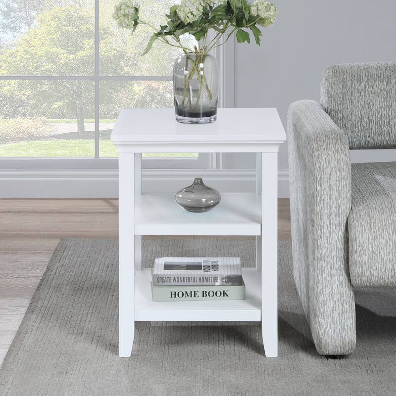 End Table with Shelves Modern Three-Tier Storage Accent Table Solid and Manufactured Wood Versatile Nightstand Table - 18