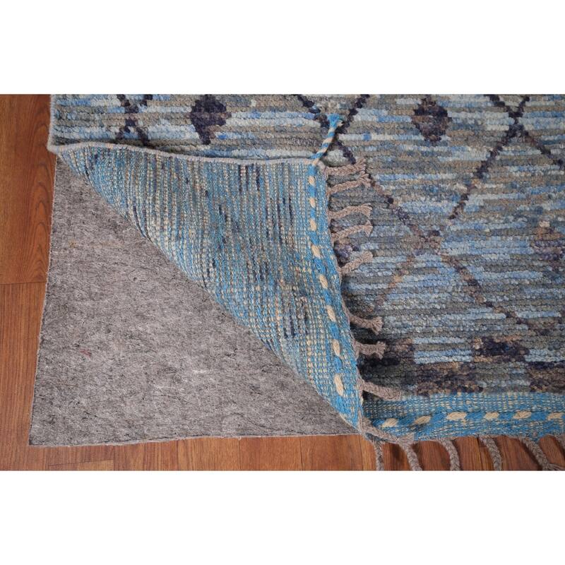 Blue Trellis Moroccan Area Rug Handmade Wool Carpet - 6'0"x 9'8"