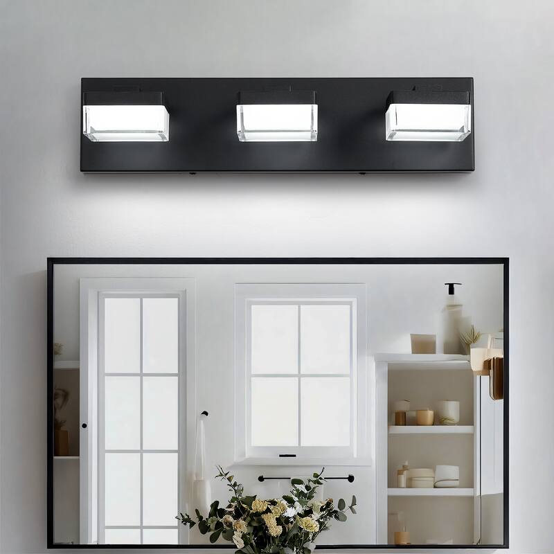 Modern LED Vanity Light, 3-Lights Wall Sconce for Bathroom and Mirror, Sleek Minimalist Design, Energy-Efficient - Black