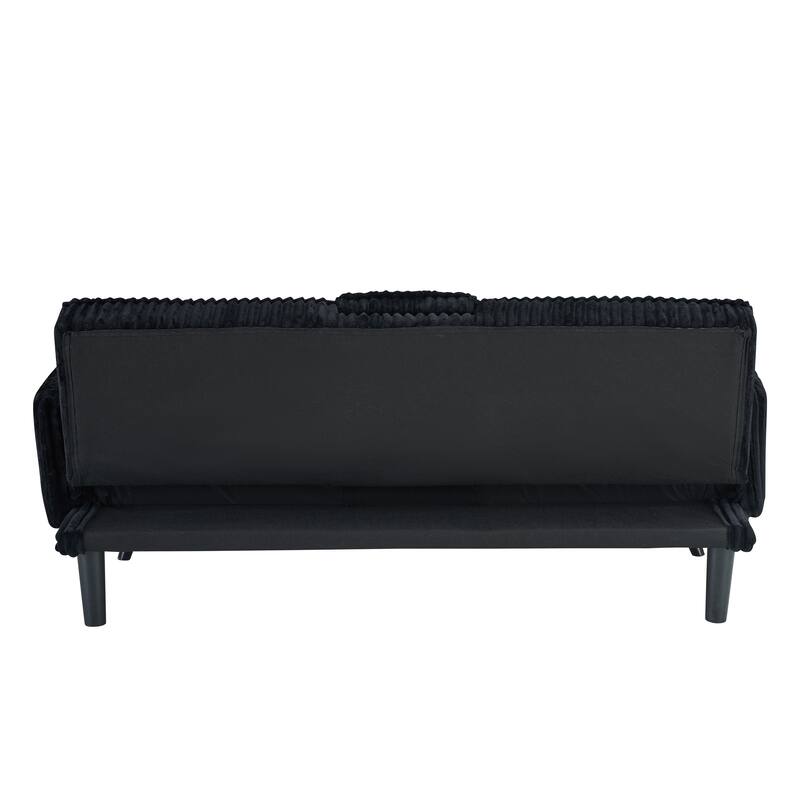 Black Corduroy Sofa for Living Room and Bedroom with Adjustable Backrest and Cup Holder