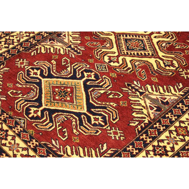 Rustic Super Kazak Maverick Red/Beige Hand Knotted Wool Rug - 4'1'' x 6'0''