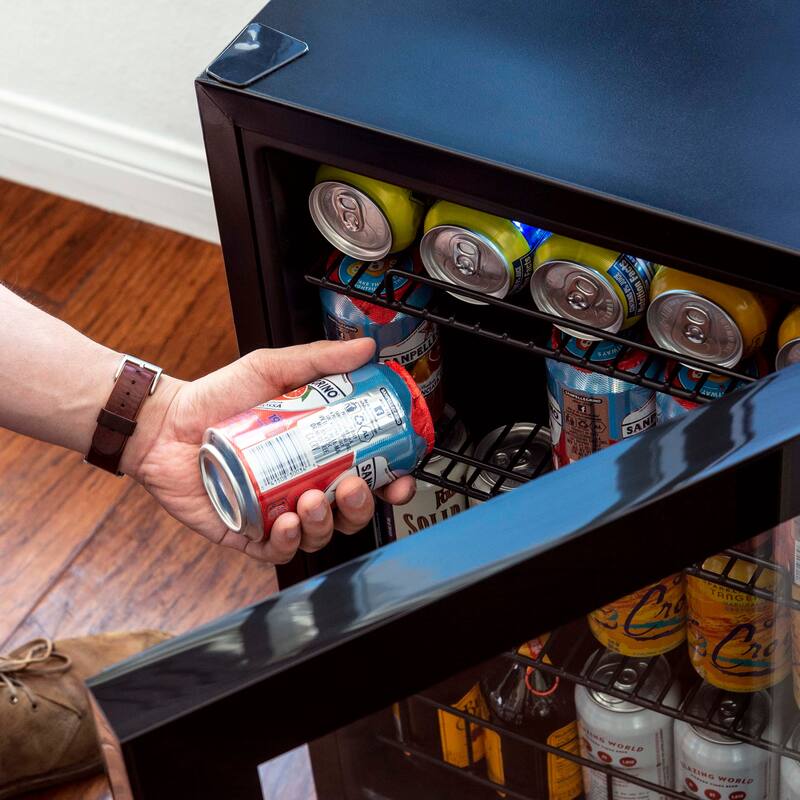 Newair 90 Can Freestanding Beverage Fridge in Onyx Black, Compact with Adjustable Shelves and Lock