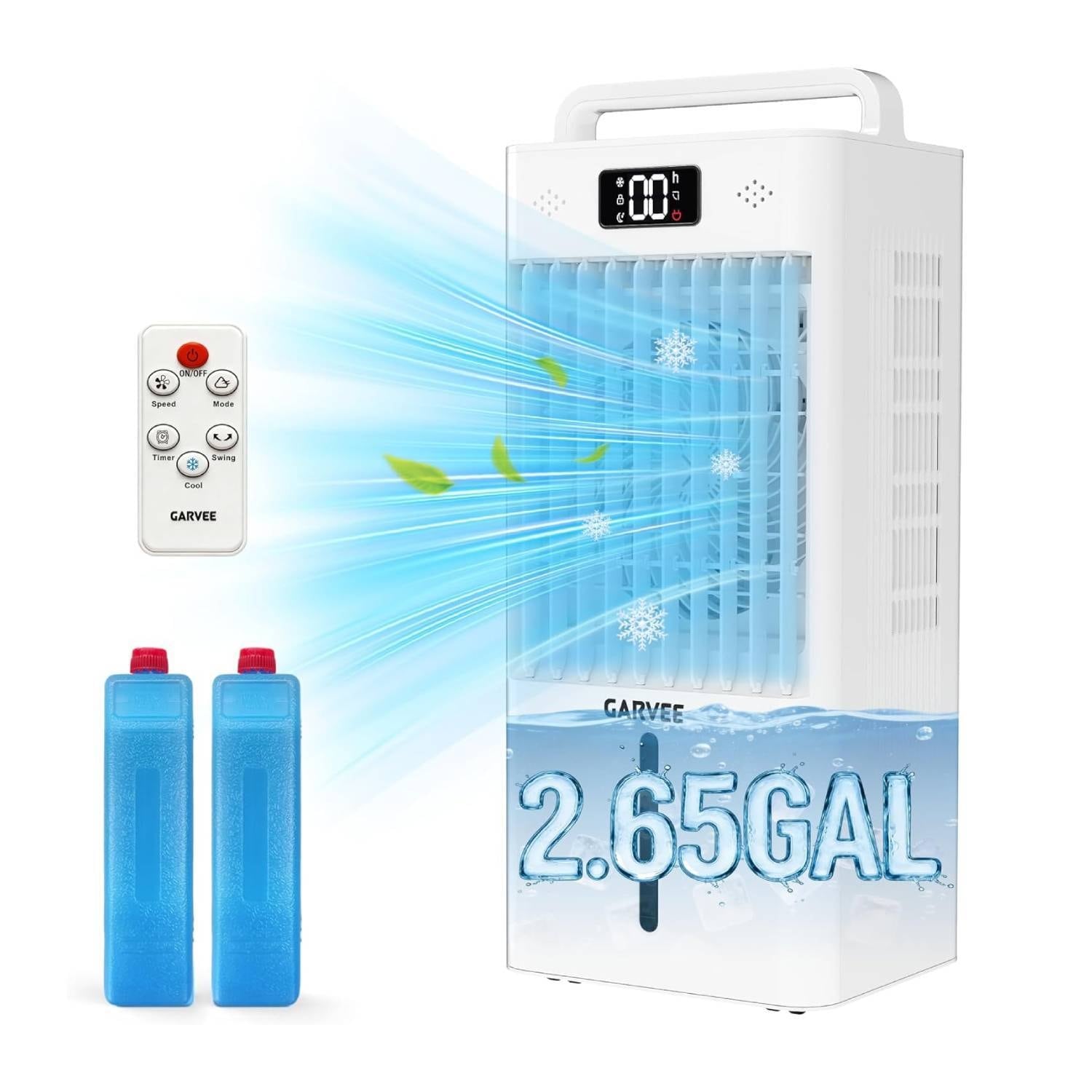 2.6Gal Portable Cooling Fan, Evaporative Air Cooler with Touch Screen, Remote for Bedroom, Home, Office