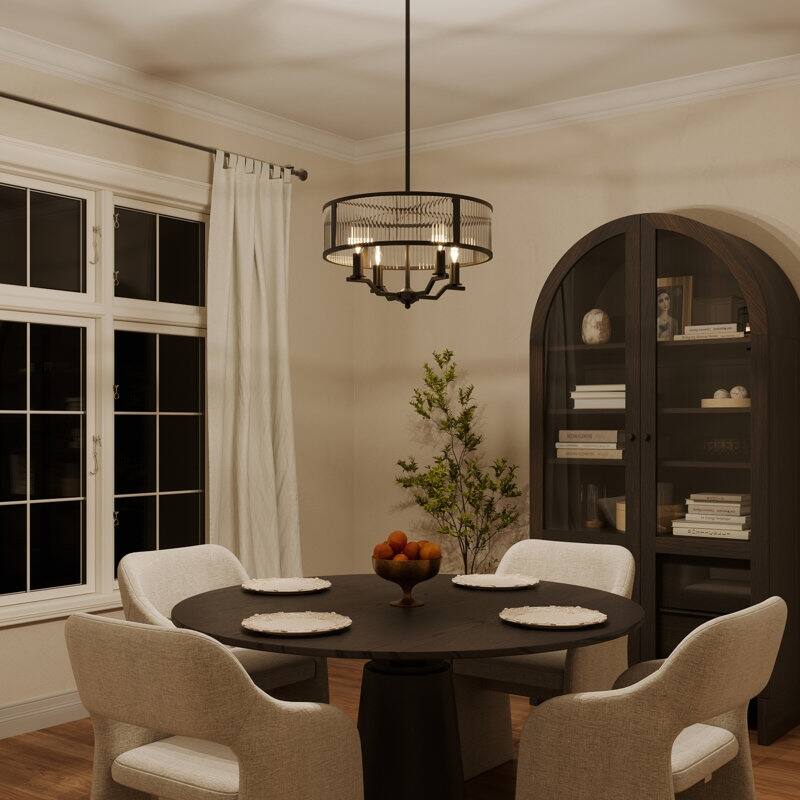 Acroma - 4 Light Steel & Glass Dimmable Drum Chandelier - N/A