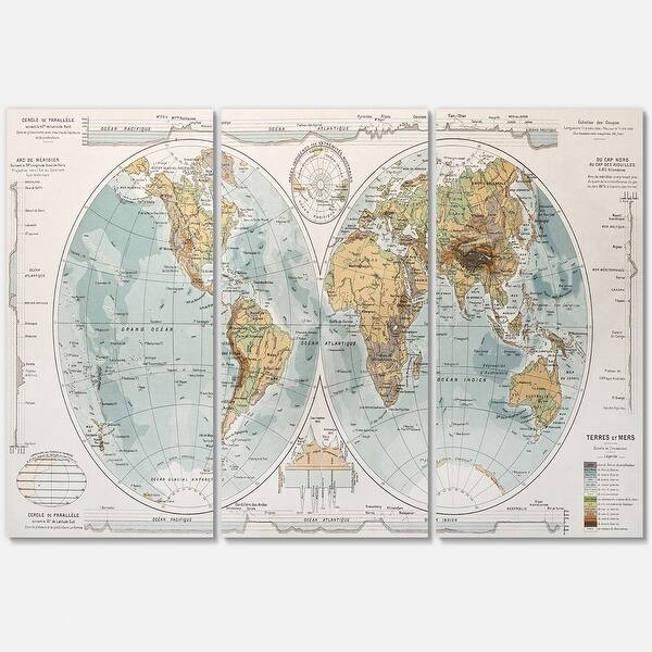 Designart "Ancient Map of The World II" Rustic Canvas Wall Art Print ...