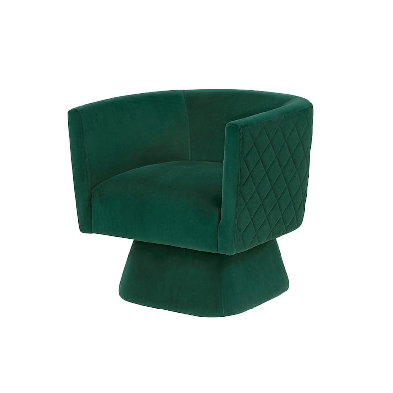 Cabe Swivel Accent Armchair, Diamond Stitch Back, Emerald Green Velvet