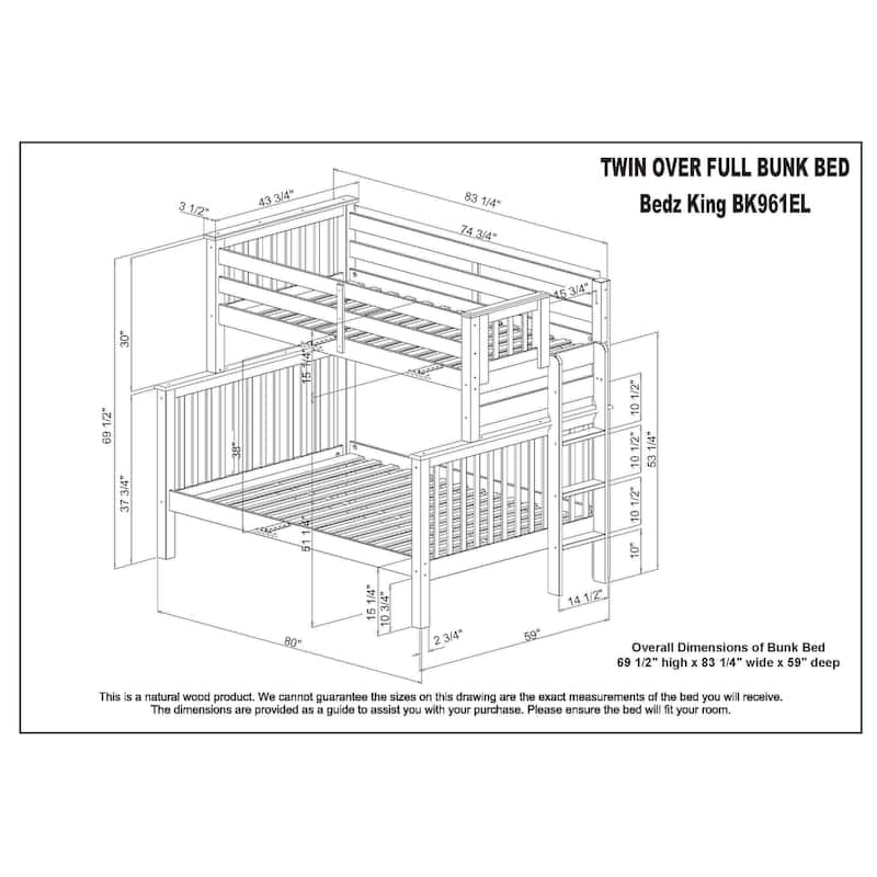 Taylor & Olive Trillium Twin over Full Bunk Bed, 2 Drawers
