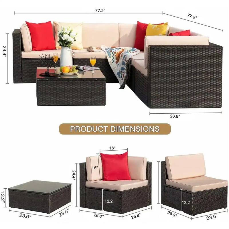 Homall 6-piece Rattan Wicker Outdoor Patio Furniture Set