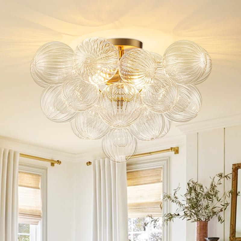 Glam 2-Light Striped Glass Cluster Bubble Living Room Flush Mount - 19.7 in