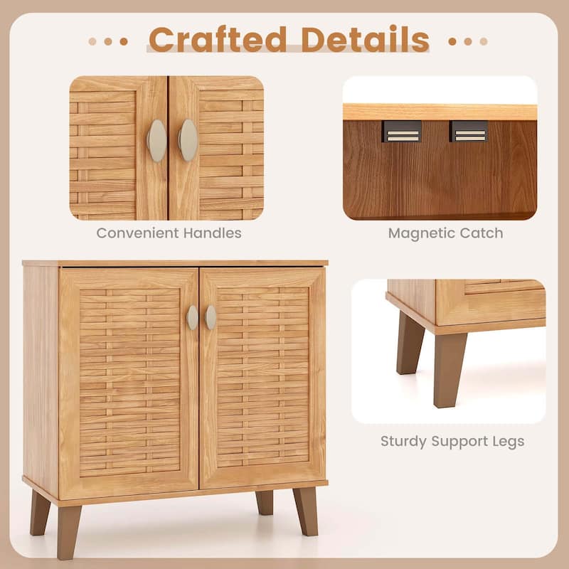 Costway 2-Door Shoe Cabinet with Ventilated Woven Doors & 3 Removable - See Details