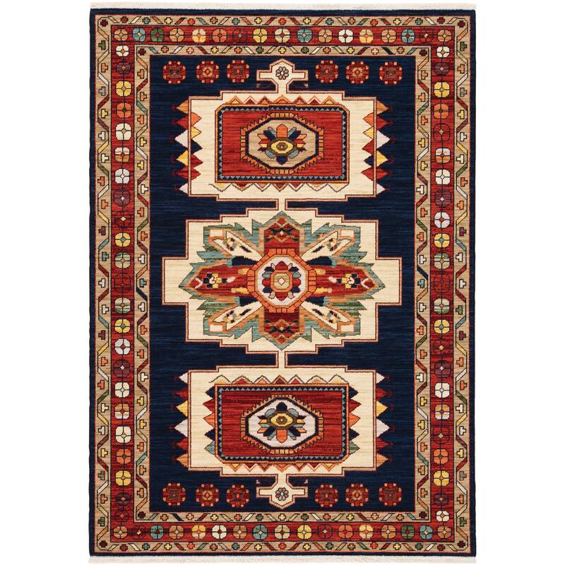 Style Haven Leander Bohemian Medallions Fringed Wool Blend Area Rug - 3' 3" x 5' - Rectangle