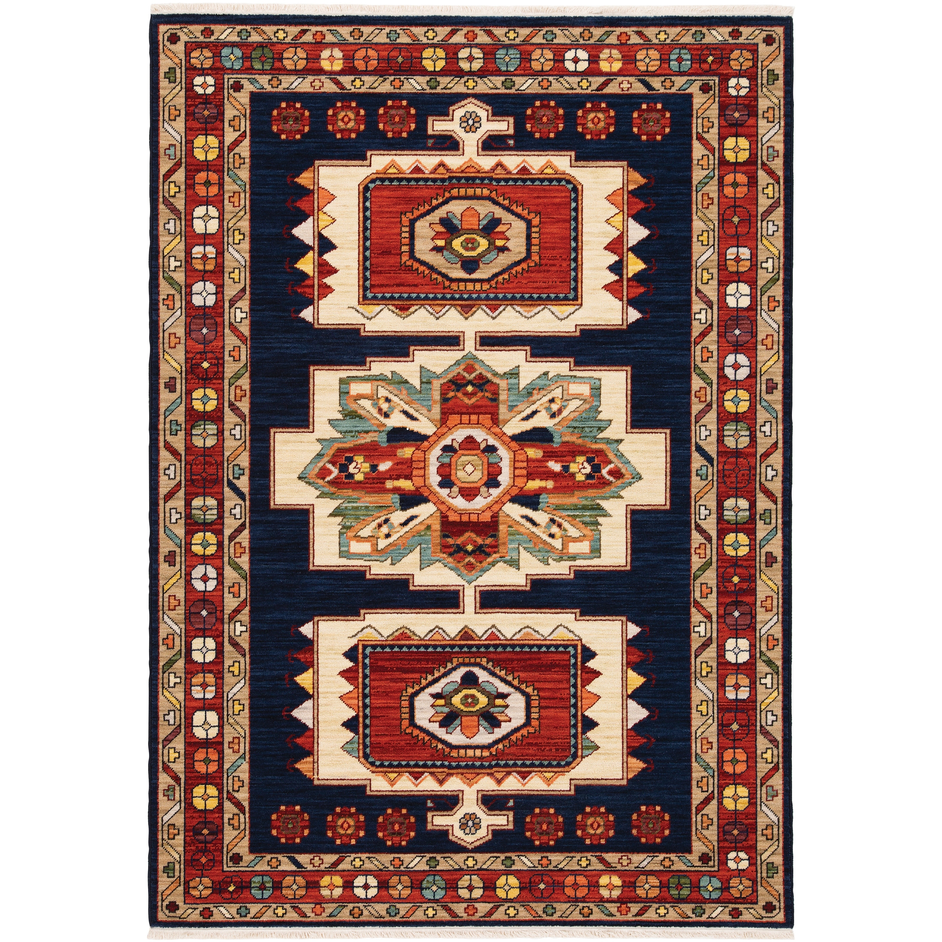Style Haven Leander Bohemian Medallions Fringed Wool Blend Area Rug