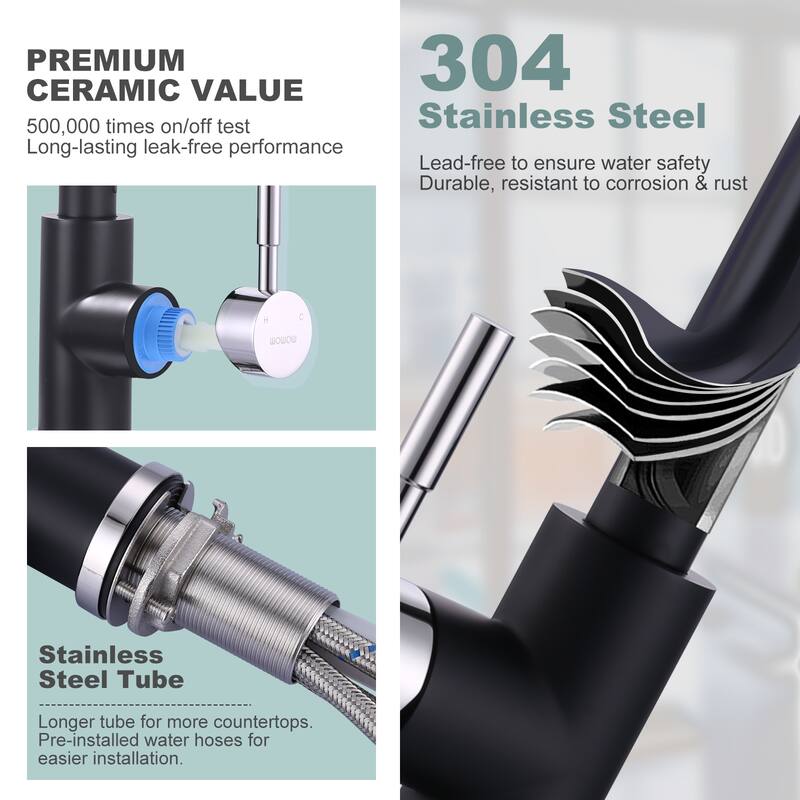 WOWOW 3-Function Pull down Sprayer Kitchen Faucet with Deckplate