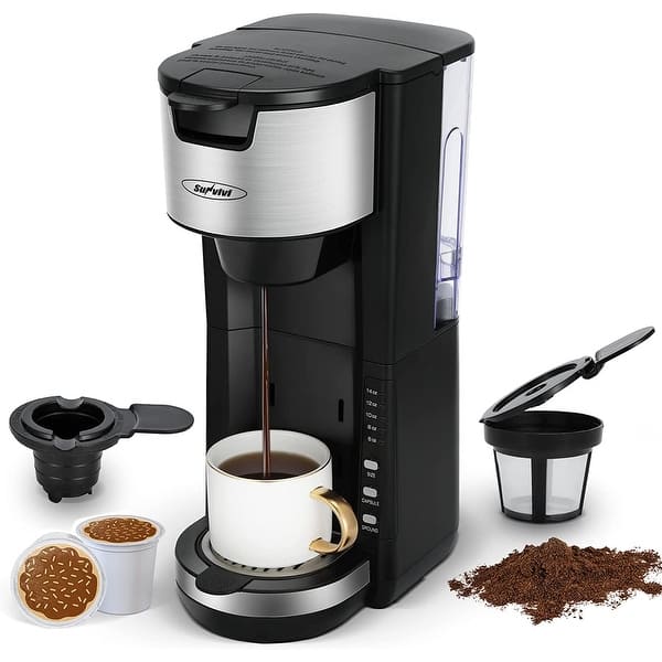 Single Serve Coffee Maker for Pods and Ground Coffee, 6-14OZ