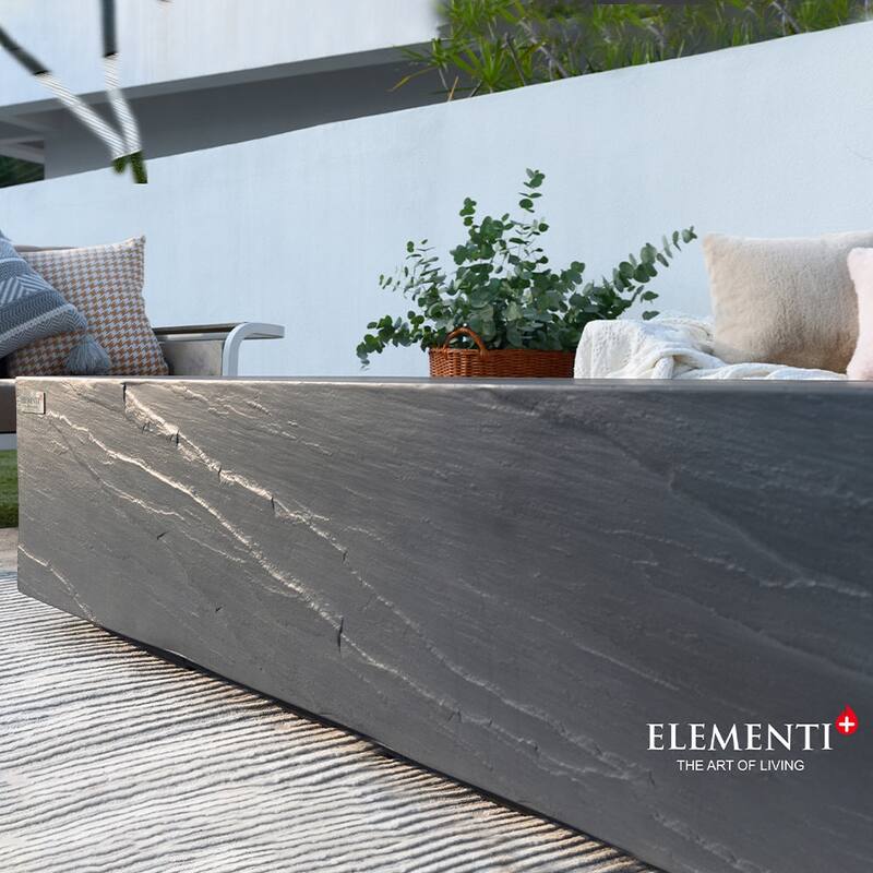 Elementi Plus Meteora Outdoor Fire Pit Table Concrete Rectangular 60000 BTU - 55.9 x 31.9 inches with Lid, Fire Glass, and Cover