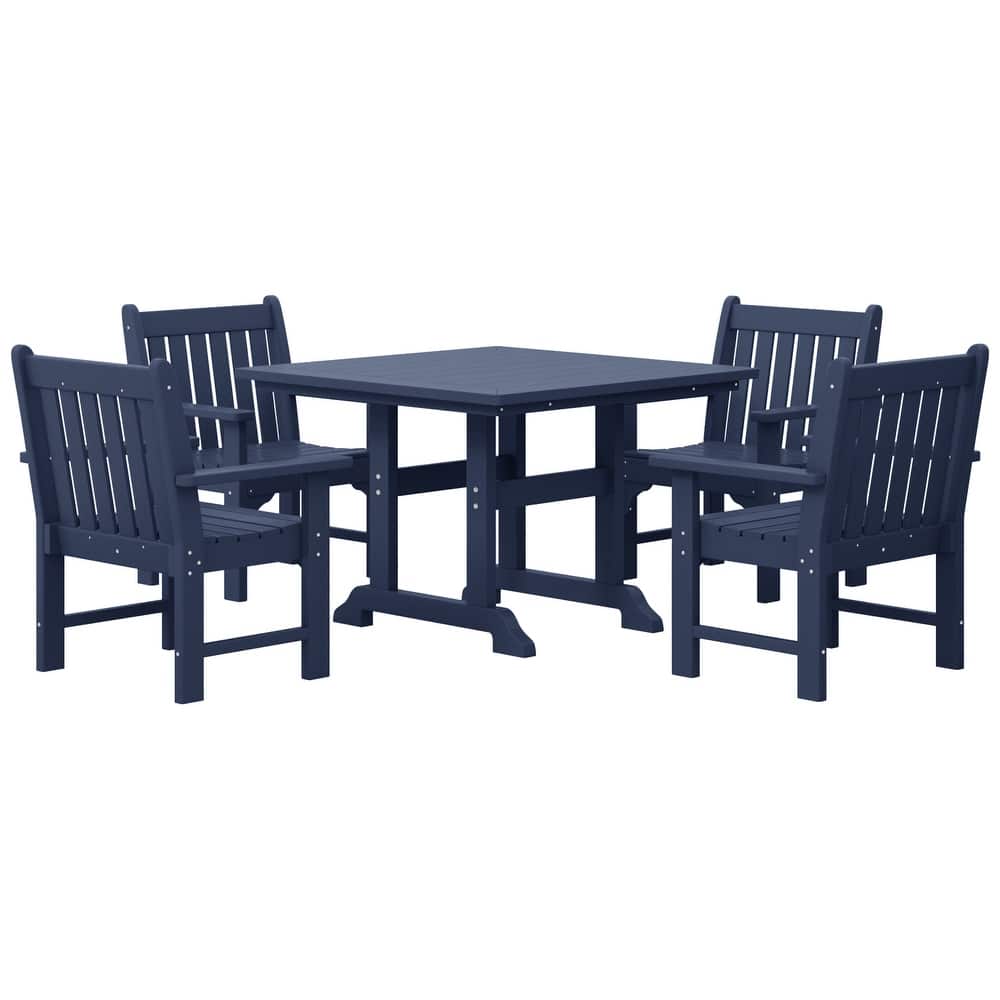 Laguna Poly 5-Piece Outdoor Patio Square Table Garden Arm Chairs Dining Set