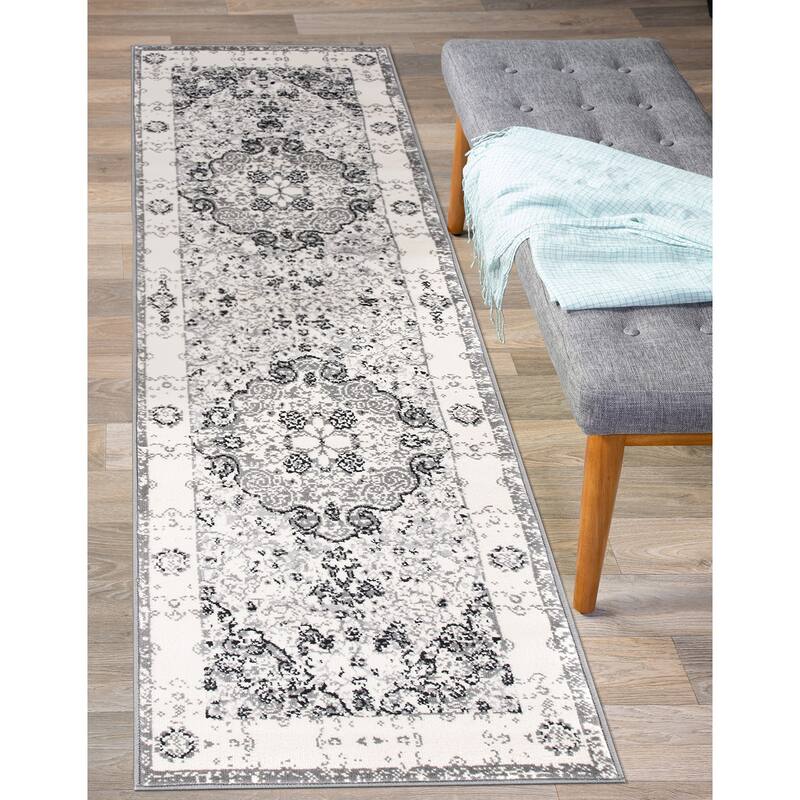 World Rug Gallery Vintage Oriental Distressed Medallion Rug - 2' x 10' - Gray - Runner