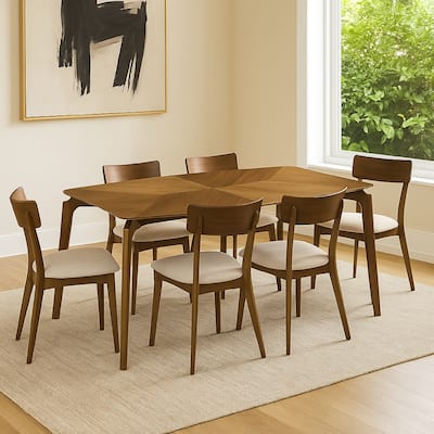 Kalie 63 Inch Dining Table, Tapered Legs, Wood Grain Finish, Walnut Brown
