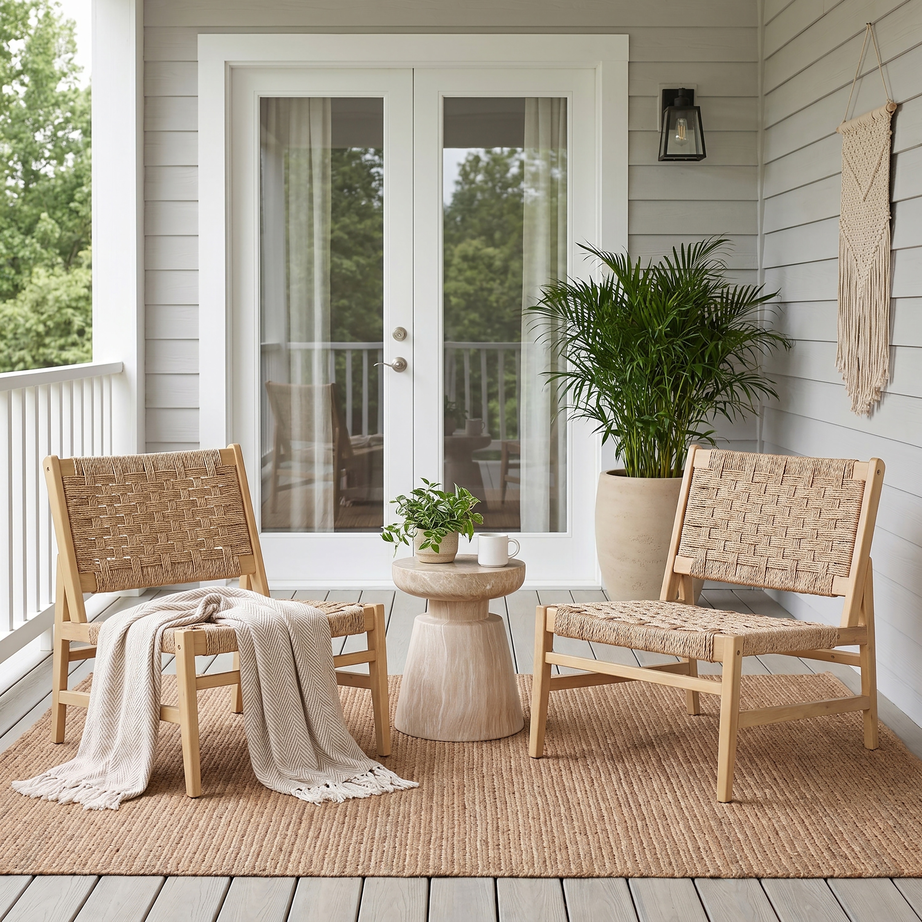 Christopher Knight Home - Noreen Set of 2 Outdoor Club Chairs with Hand-Woven Braided Wicker & Acacia Wood Frame, No Cushion