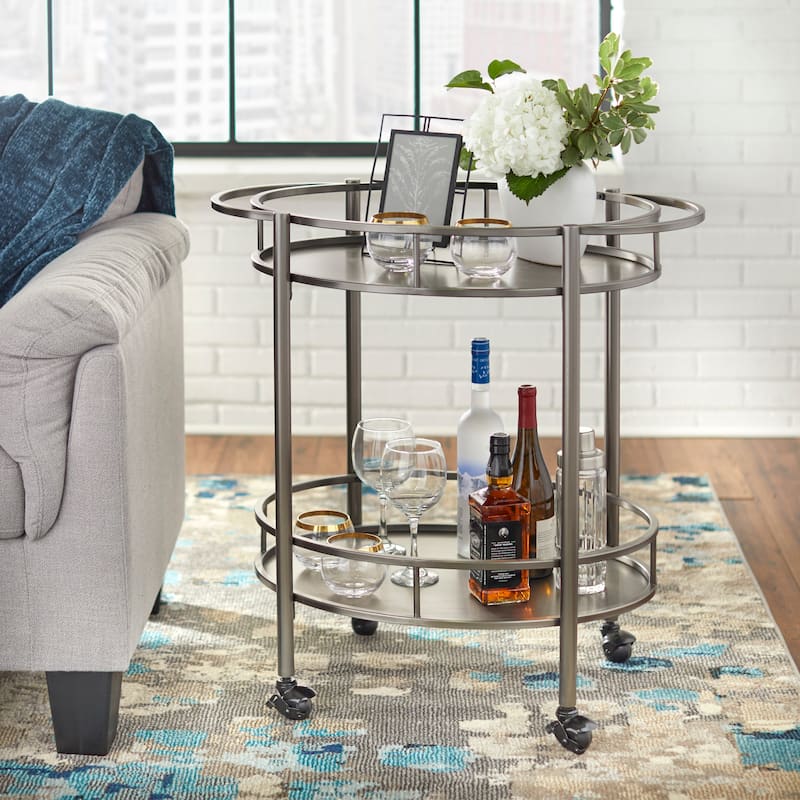 Lifestorey Devin Oval Metal Bar Cart - Antique Pewter