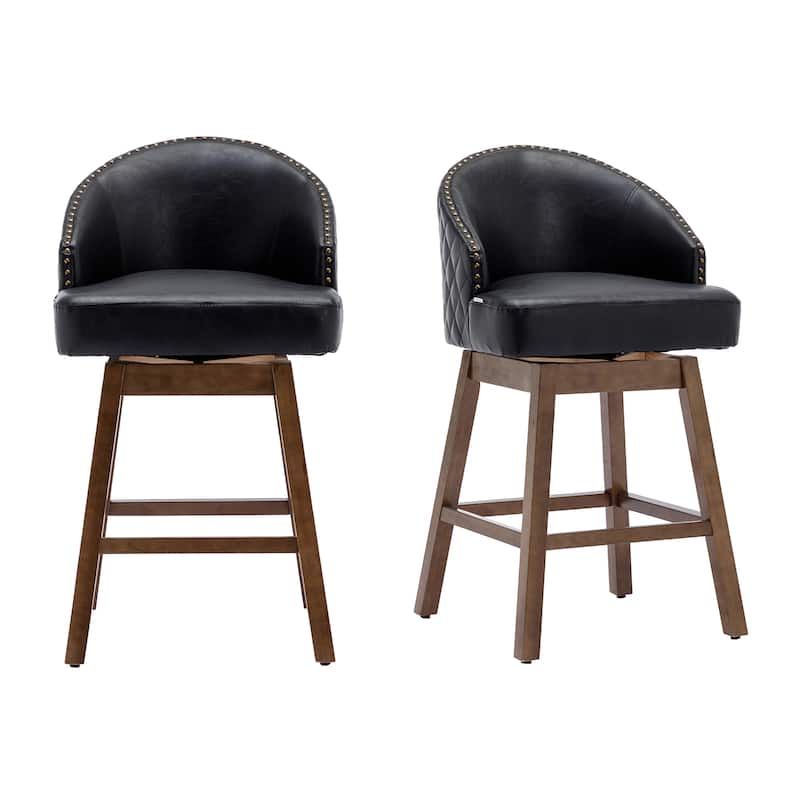 Swivel Wood Counter Height Bar Stools with Footrest (Set of 2)
