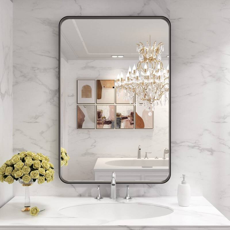 28x36 Inch Black Aluminium Frame Bathroom Mirror, for Living Room Bedroom Cloakroom