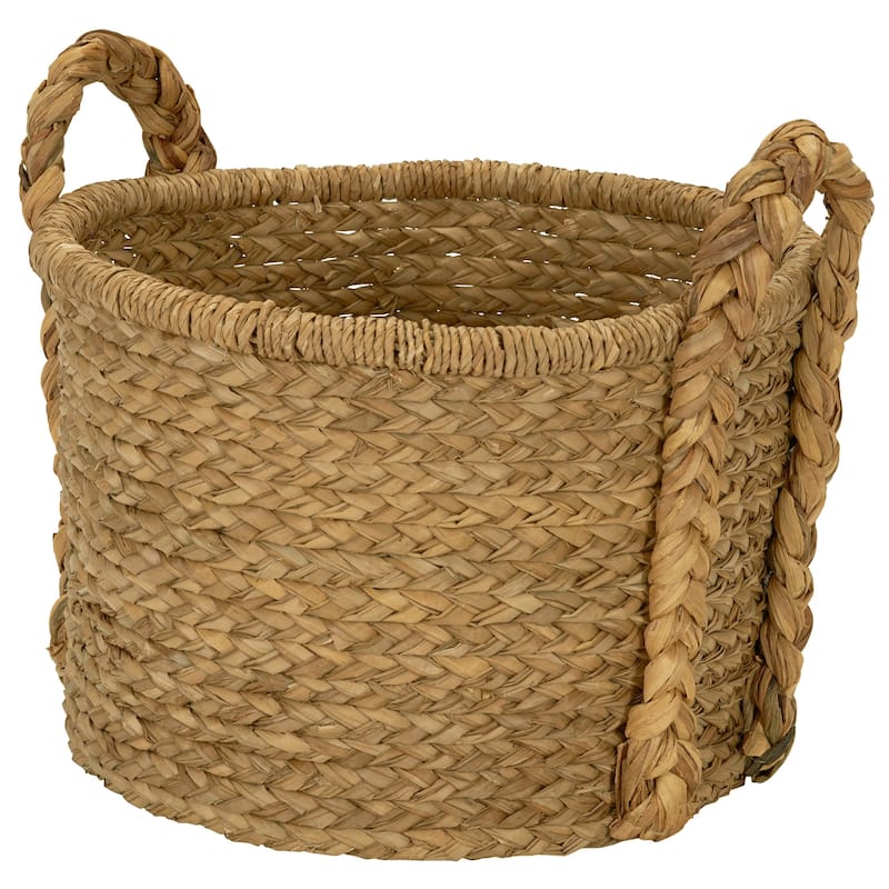 Household Essentials Handwoven Water Hyacinth Storage Basket with Braided Handles - 20.0"L x 20.0"W x 18.5"H - 20.0"L x 20.0"W x 18.5"H - Natural