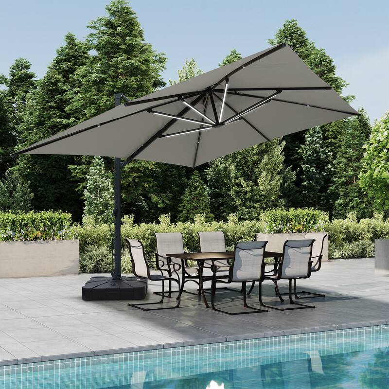 10 x 13ft Rectangular Double Top Cantilever Umbrella with Base & LED Lights