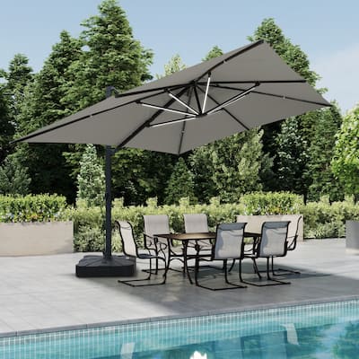10 x 13ft Rectangular Double Top Cantilever Umbrella with Base & LED Lights