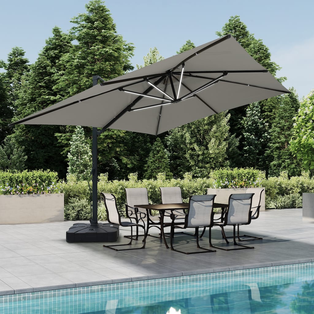 10 x 13ft Rectangular Double Top Cantilever Umbrella with Base & LED Lights
