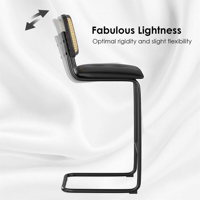 Upholstered PU Leather Barstools with Rattan Back (Set of 2)