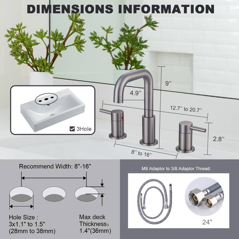 WOWOW 8 in. Widespread Double Handle Bathroom Faucet with Pop-Up Drain