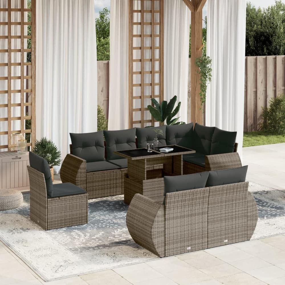 vidaXL Patio Sofa Set with Cushions Outdoor Furniture 9 Piece Poly Rattan
