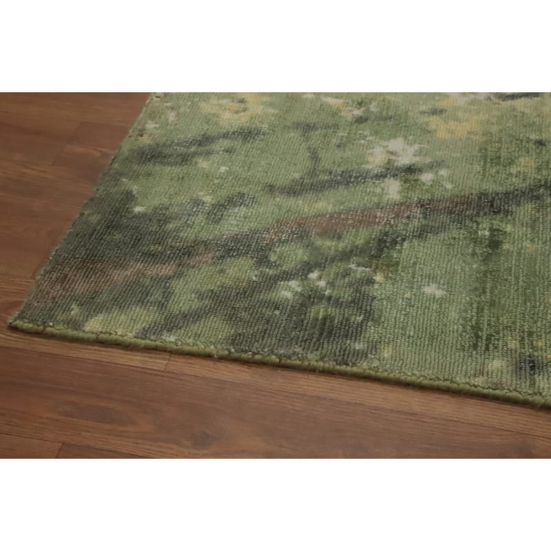 Hand-knotted Modern Silk Green Abstract Oriental Area Rug - 7' 11'' X 4' 11''