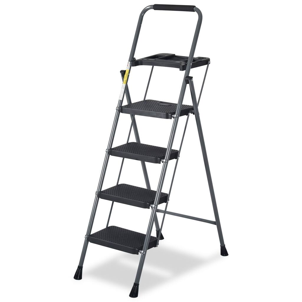 Nsdirect Folding 4 Step Ladder with Tray,Grey - 4-step